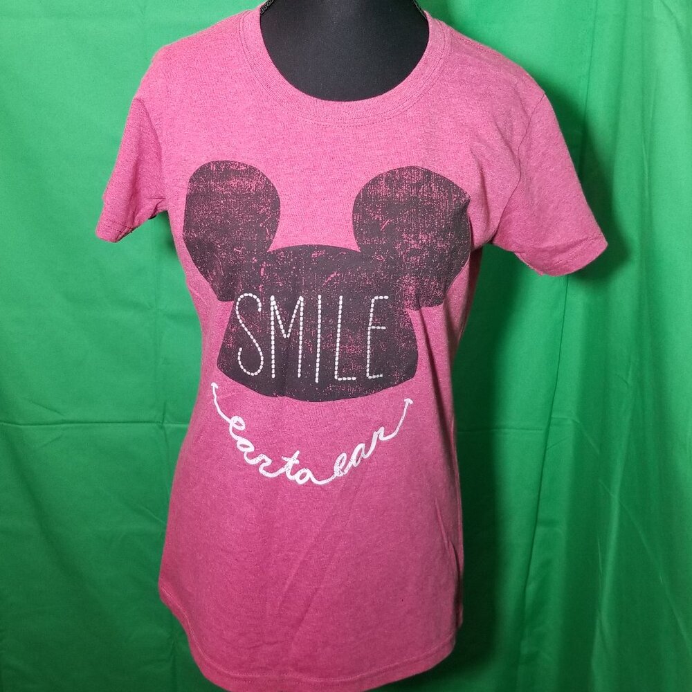 Disney Parks Smile Ear To Ear Pink Mickey Ears Shirt Women Medium Disneyland